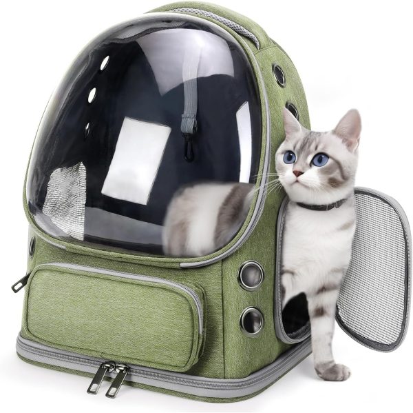 Breathable Cat Backpack Carrier, Large Space Cat Bubble Backpack for Kitty & Small Dog up to 18lbs, Foldable Cat Carrier Backpack, Transparent Airline Approved Carrier for Travel